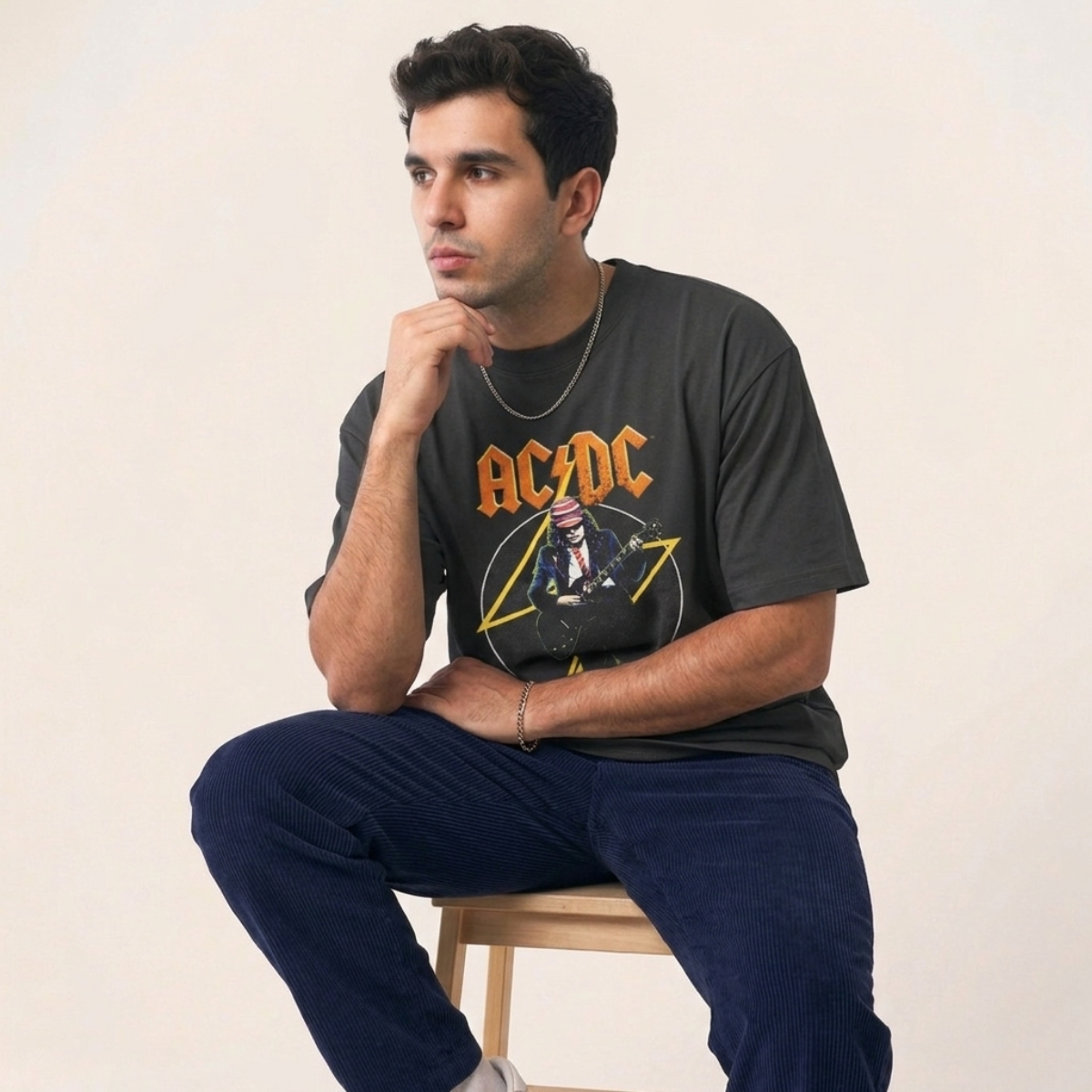 AC DC - Grey Oversized T Shirt