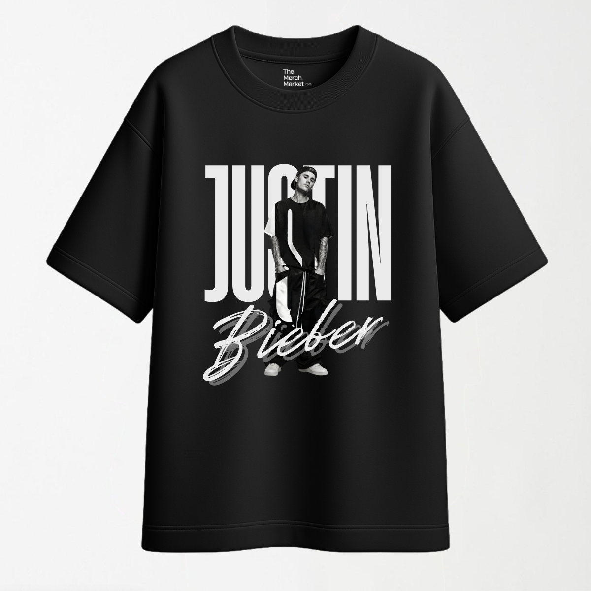 Monochrome Bieber Portrait - Round Neck Unisex T Shirt